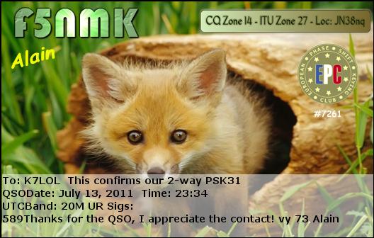 K7LOL ham radio QSL cards