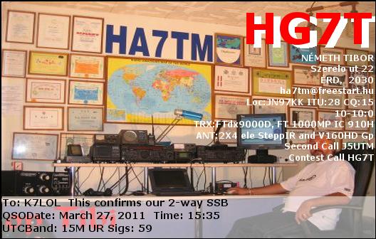 K7LOL ham radio QSL cards